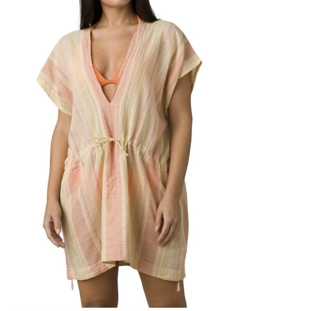 PrAna Swim Suit Coverup‎ Dress Side Ties Small Light Orange Beach Marina Bay